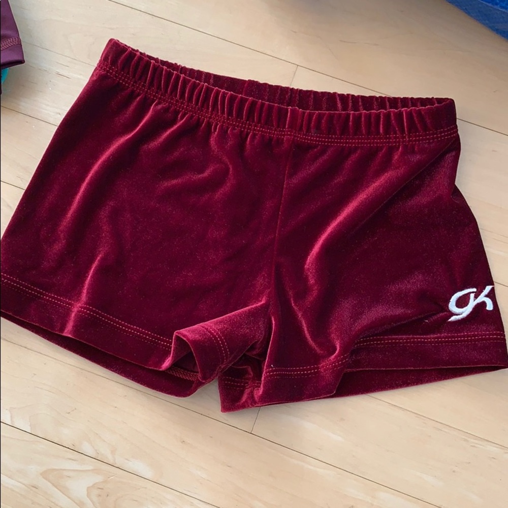 GK gymnastics red velvet shorts
